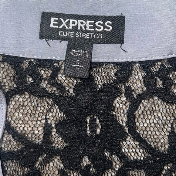 S/P Small Gray Black Lace Button Up Express Elite Stretch Short Sleeved Shirt - Picture 5 of 5